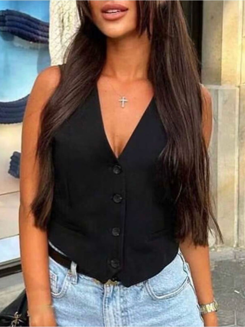 Shein Black Tailored Button-Up Vest